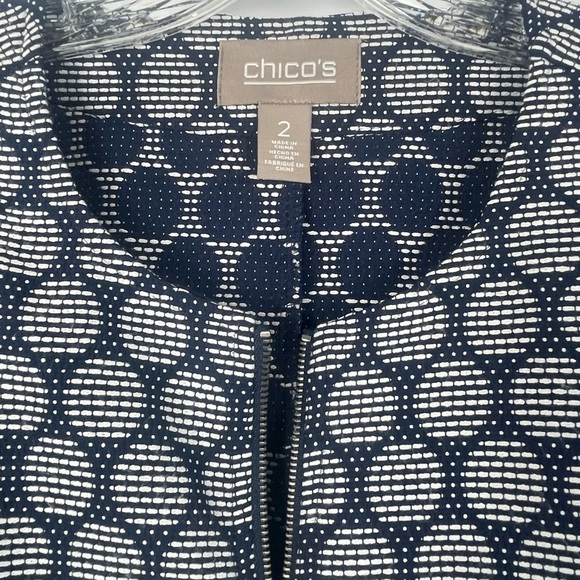 Chico's Blue White Geometric Circles Lightweight Zipper Jacket Size 12 Large - Picture 5 of 12